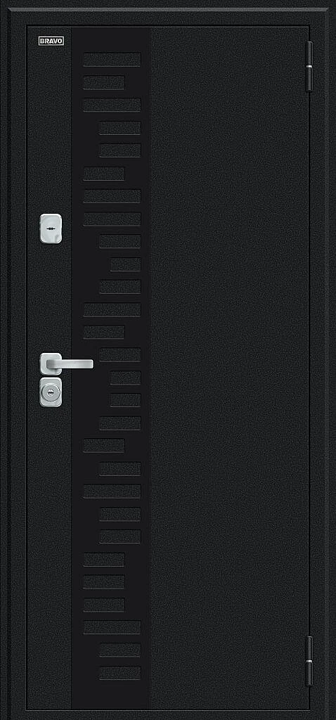 Входная дверь Thermo Техно Д2/BChrome Букле черное/Wenge Melinga BR6214 внешняя сторона